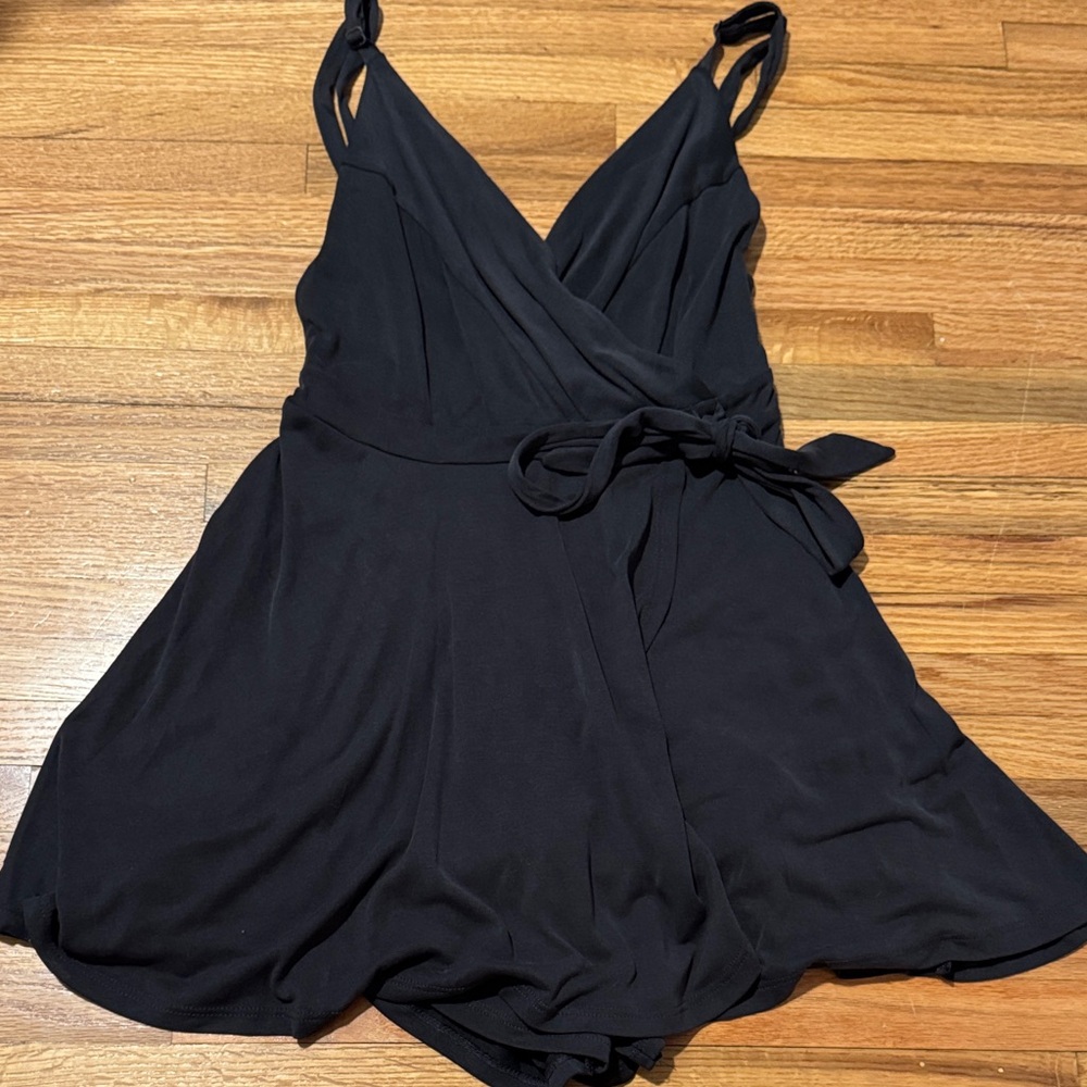 Kimchi Blue Black Wrap Romper with Tie Straps